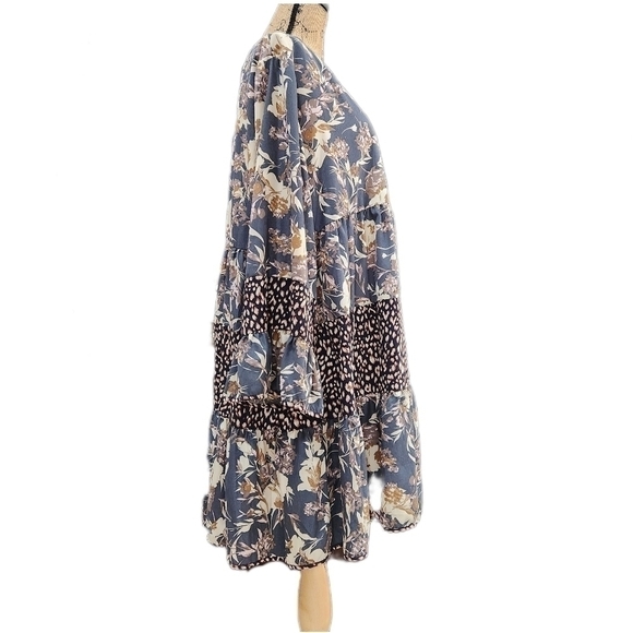 Entro A-line Floral Boho Babydoll Dress Blue/ White, US Women's 1X - Picture 3 of 6